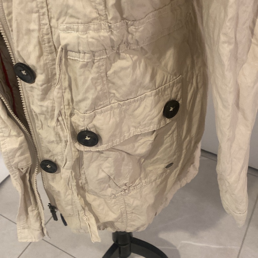 Point Zero (Nicole Benisti) hooded Utility Jacket Cream Tan Size Large - Picture 3 of 17